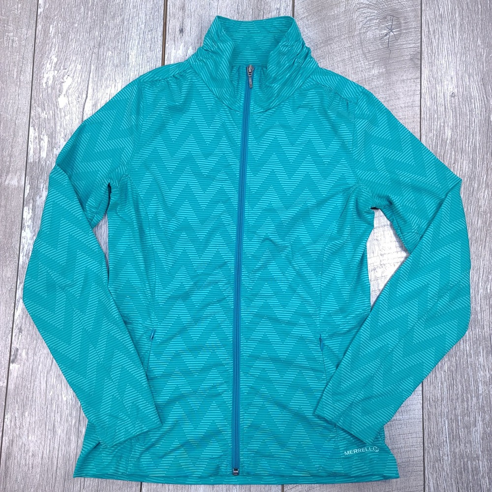 Merrell Jacket Women Small Teal Blue Chevron Full Zip Opti-Wick UPF 50+